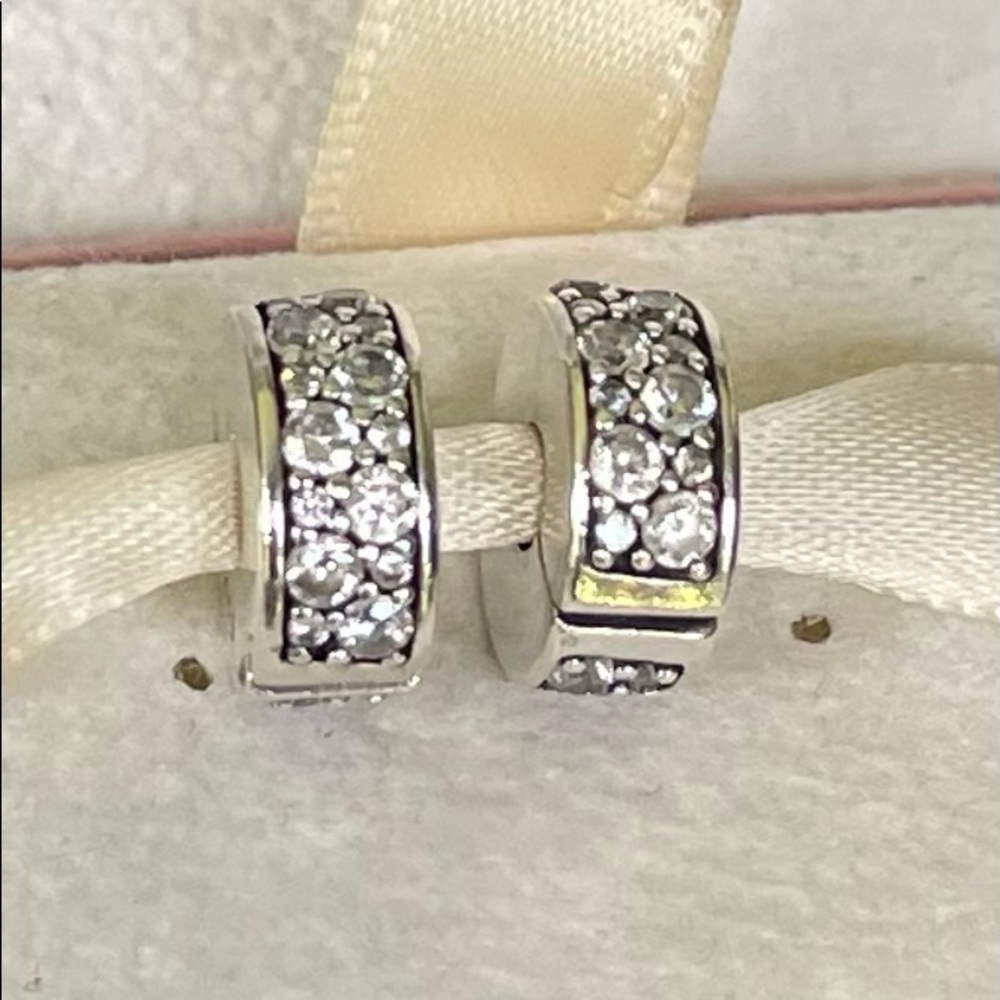 Pandora Silver Clear Crystal Huggie Hoop charm